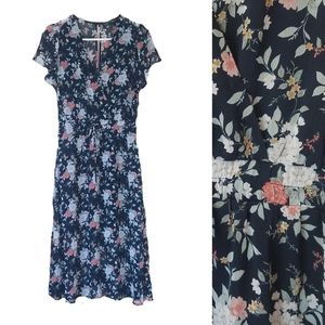 Ash & Violet Navy floral midi surplice dress